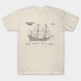 Mayflower plans. America 17th century Pilgrims ship - SDpng T-Shirt